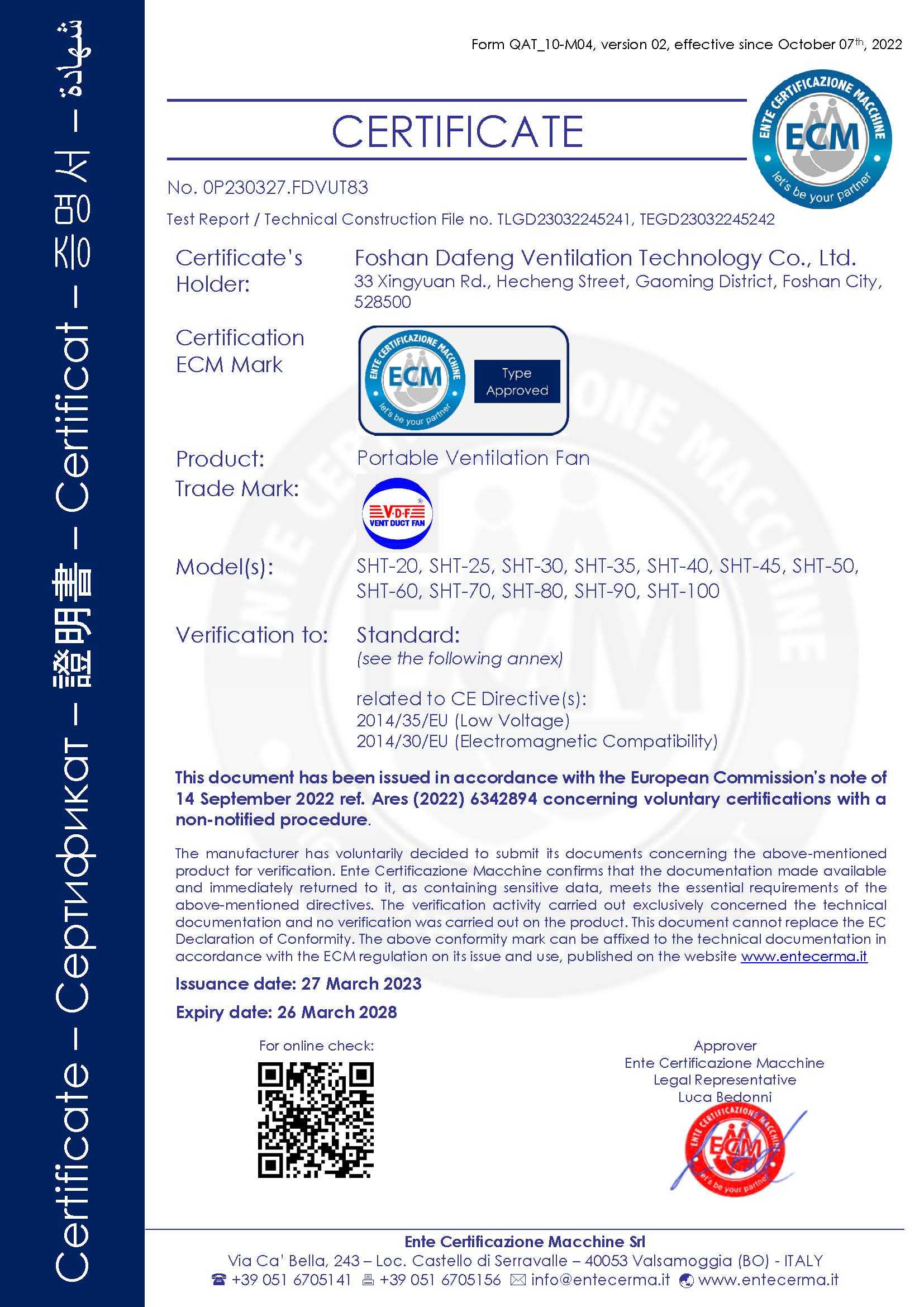 CE Certificates of Portable Blower