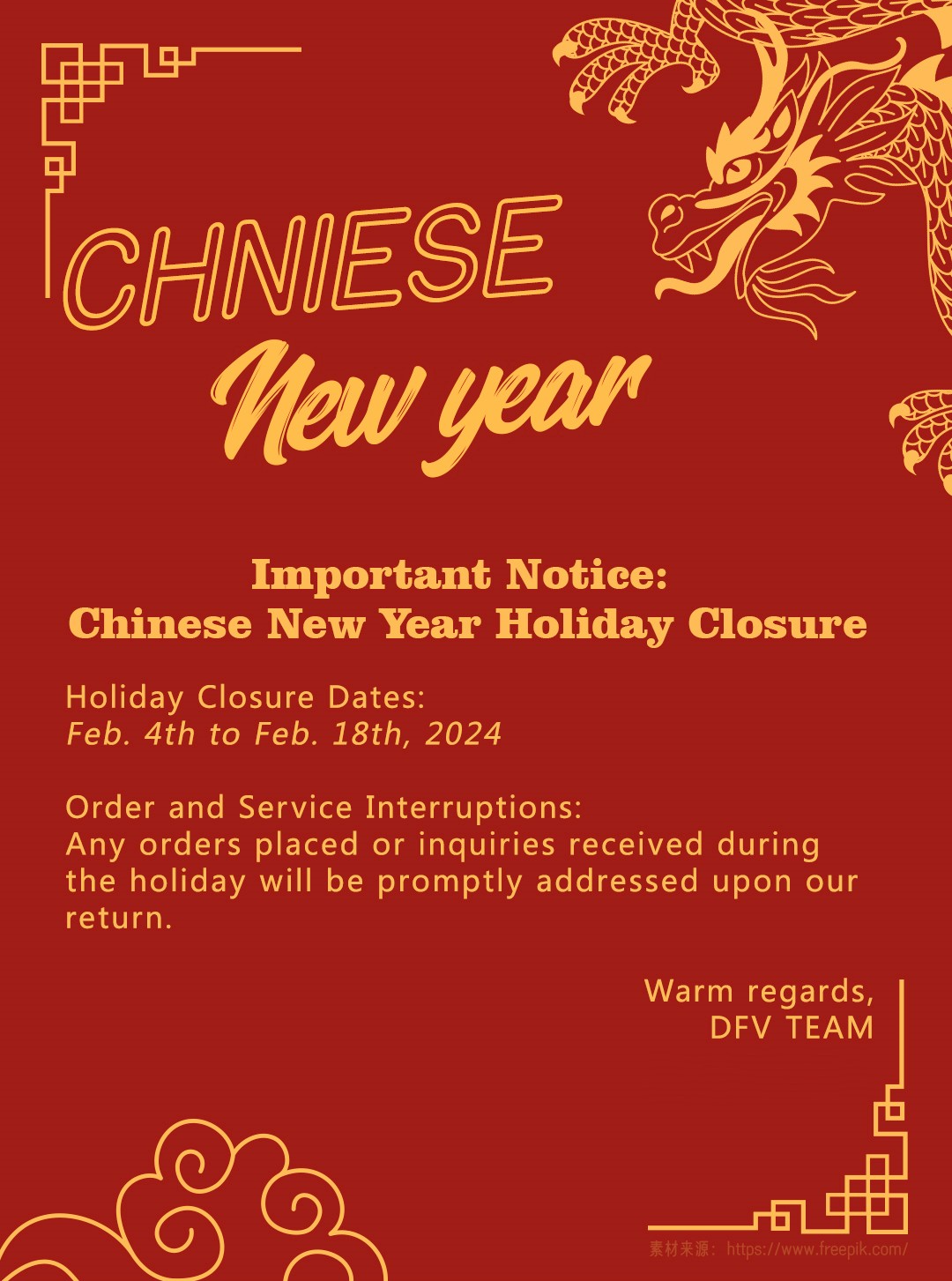 Important Notice: Spring Festival Holiday Closure Notice